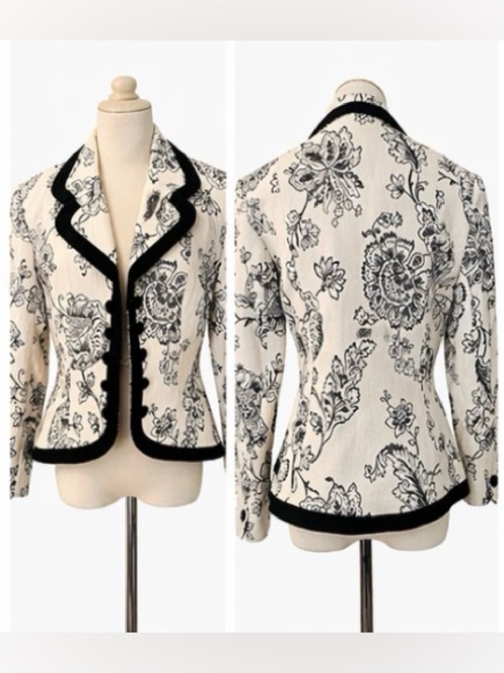 [Zelda] Vintage Black & White Floral Lined Blazer Sz 6 Tailored Statement Jacket - Picture 2 of 12